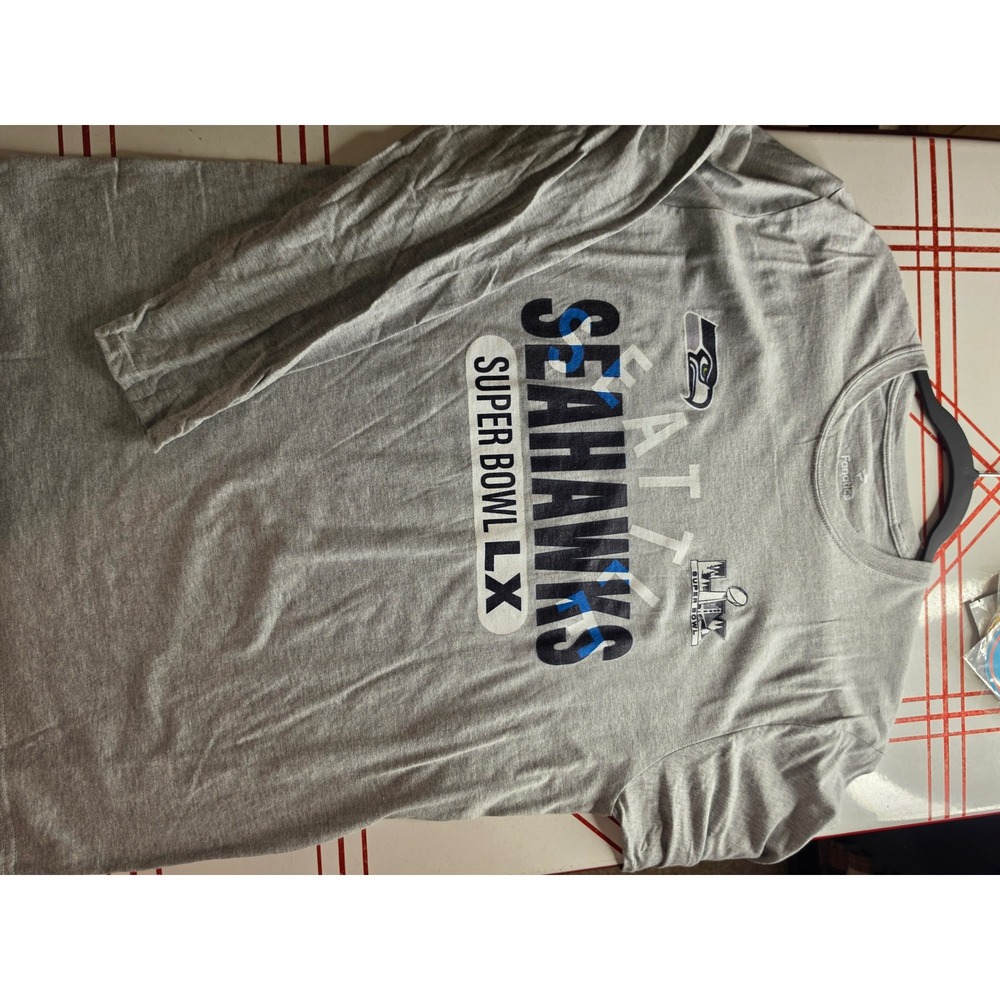 Fanatics Seattle Seahawks Super Bowl LX Long Sleeve Graphic Tee Heather Gray L